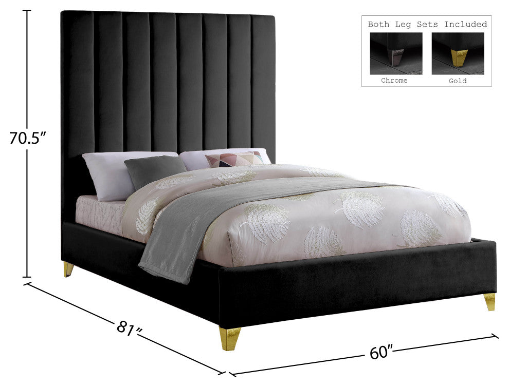 Via Velvet Upholstered Bed, Black, Full