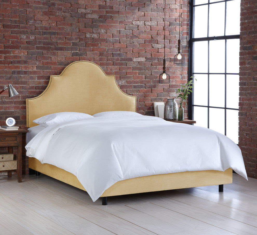 Taylor Nail Button High Arch Notched Bed, Velvet Pearl, Twin