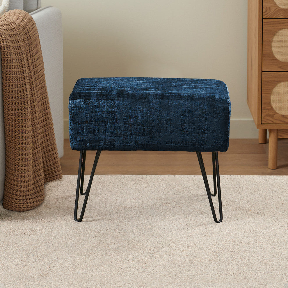 Textured Velvet Ottoman, Majolica Blue