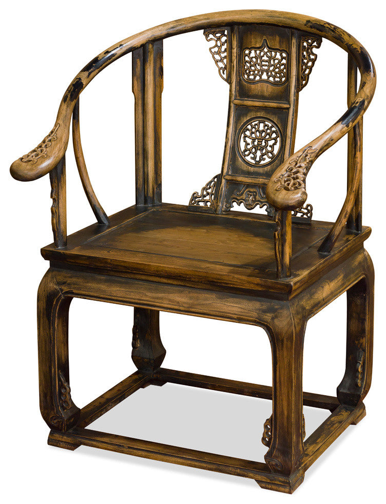 Distressed Elmwood Ming Imperial Palace Arm Chair