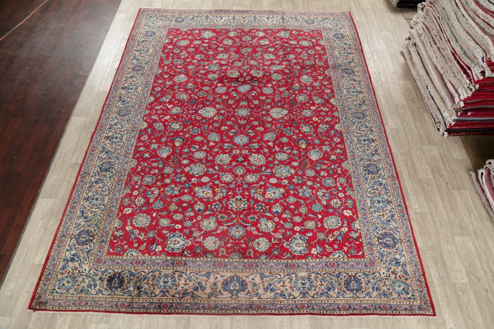 Consigned, Vintage-Style Oriental Handmade Persian Wool Area Rug, Red, 10x13