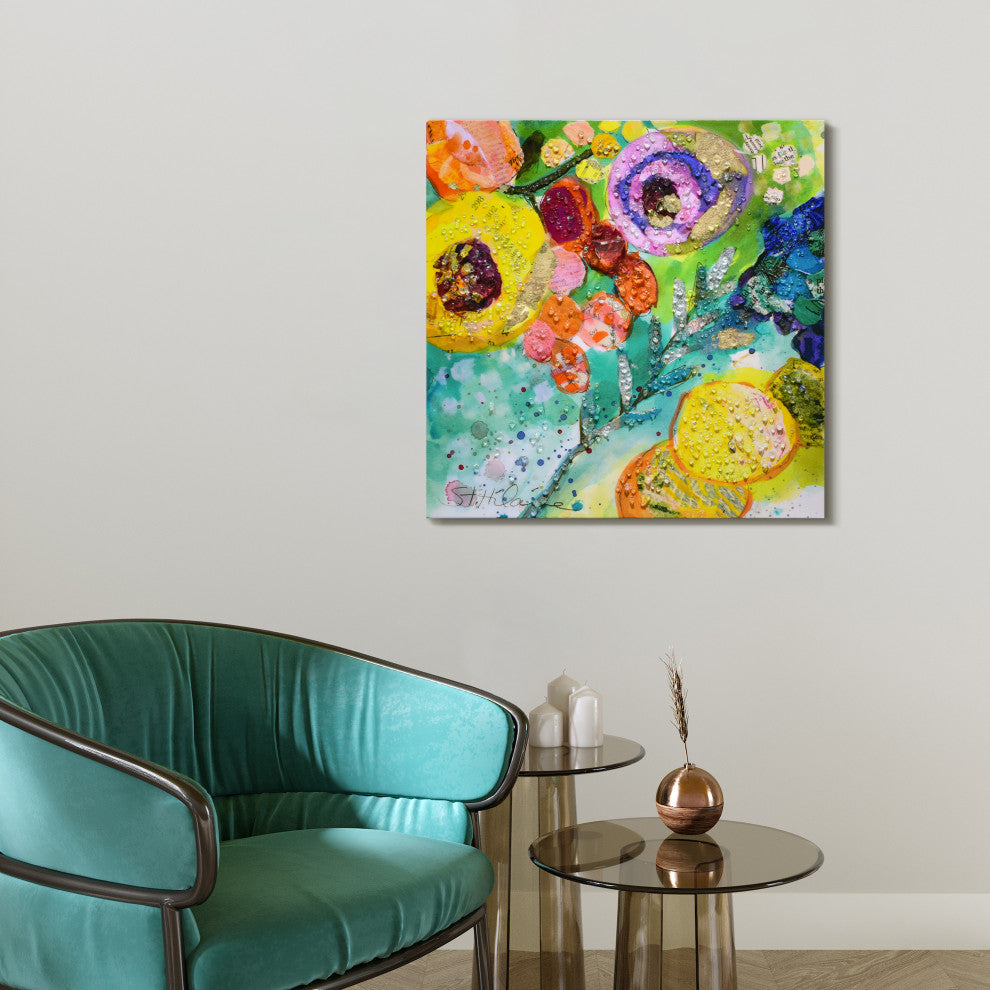 Floral Radiance II Crystallus Epoxy Coated Wrapped Canvas Wall Art