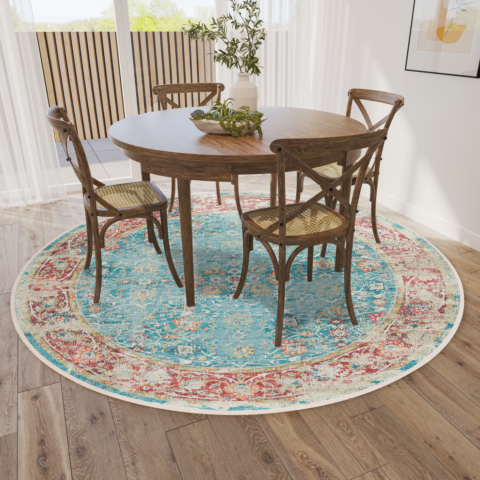Indoor/Outdoor Marbella MB2 Mediterranean Machine Washable 6' x 6' Round Rug
