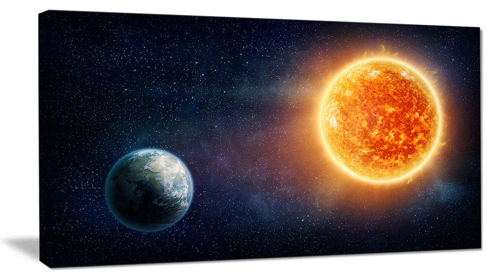 Planet Earth and Sun, Landscape Canvas Art Print, 32"x16"
