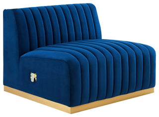 Conjure Channel Tufted Performance Velvet 5-Piece Sectional, Gold Navy