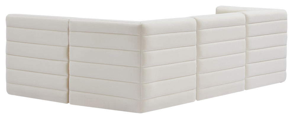 Quincy Velvet Upholstered 4-Piece L-Shaped Modular Sectional, Cream