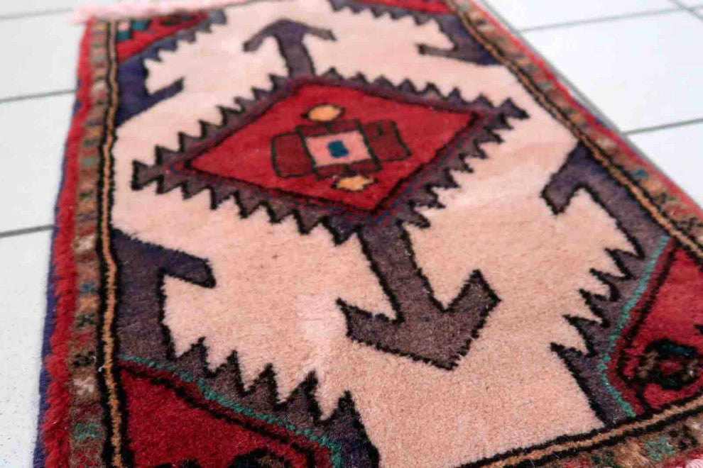 Handmade Vintage Persian Hamadan Mat 1.3'x1.9', 42cmx60cm 1970s