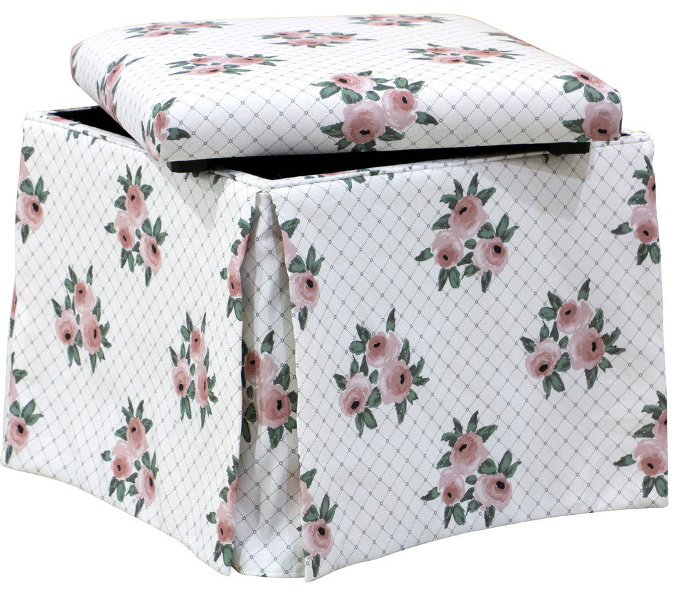 Ivy Skirted Storage Ottoman, Chainlink Rose Blush