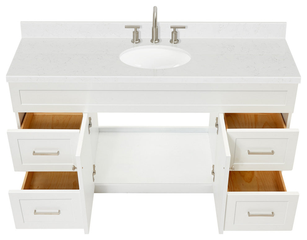 Ariel Hamlet 60" Single Oval Sink Bathroom Vanity, Carrara Quartz