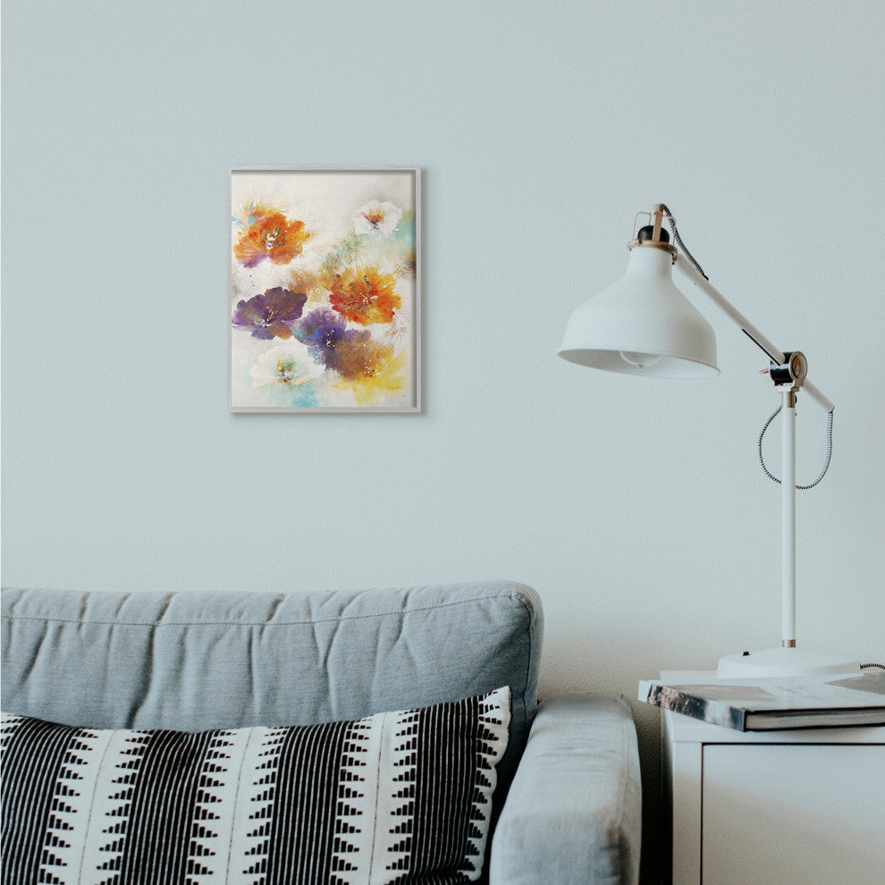 Flower Marks Abstract Painting, 11"x14", Gray Frame