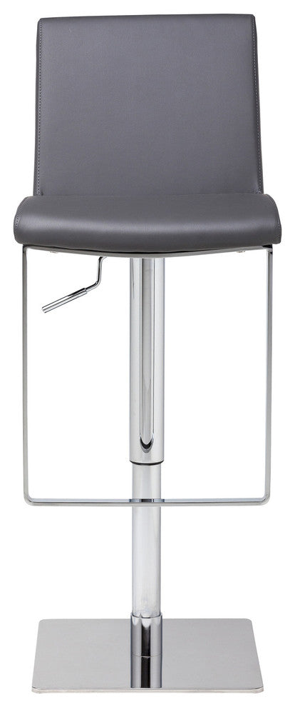 Lewis Adjustable Stool, Seat: Gray, Base: Brushed, Material: Naugahyde
