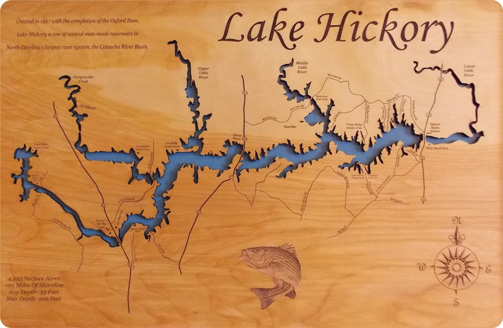 Lake Hickory, North Carolina-Wood Lake Map, Large Standout