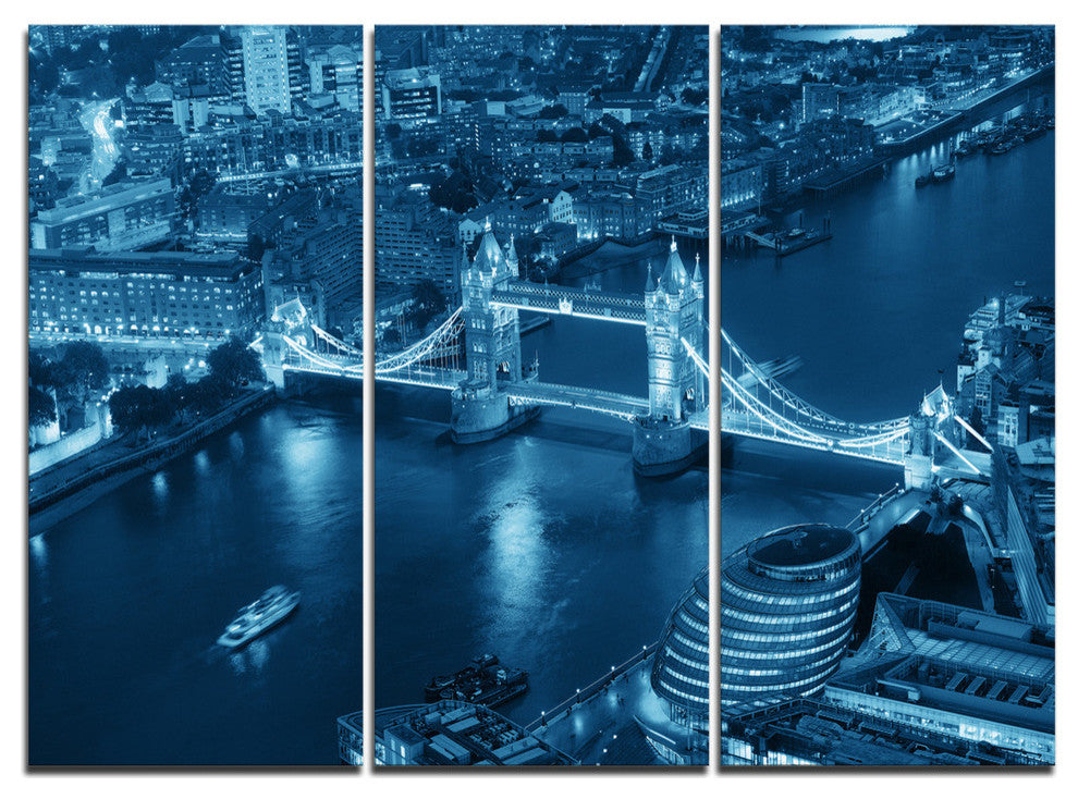 "Blue London Night Aerial View" Metal Wall Art, 3 Panels, 36"x28"