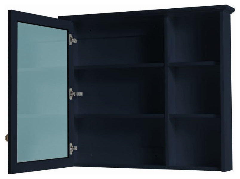 Solid Wood Bathroom Medicine Cabinet With Silver Coated Mirror, Navy Blue, 34"x30"