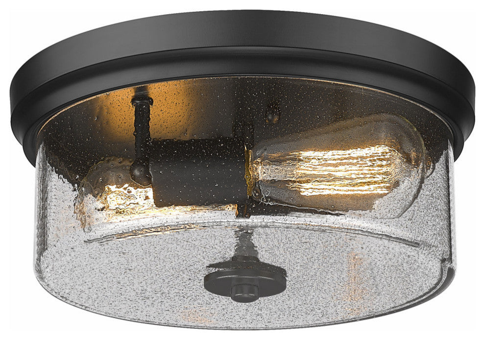 12" 2-Light Flush Mount Light, Matte Black, Smoke Bubble Glass