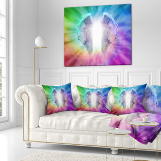 Angel Wings On Rainbow Background Abstract Throw Pillow, 18"x18"