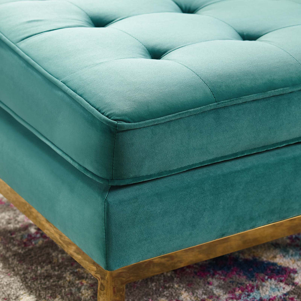 Accent Chair Ottoman, Velvet, Gold Teal Blue, Modern, Living Lounge Hospitality