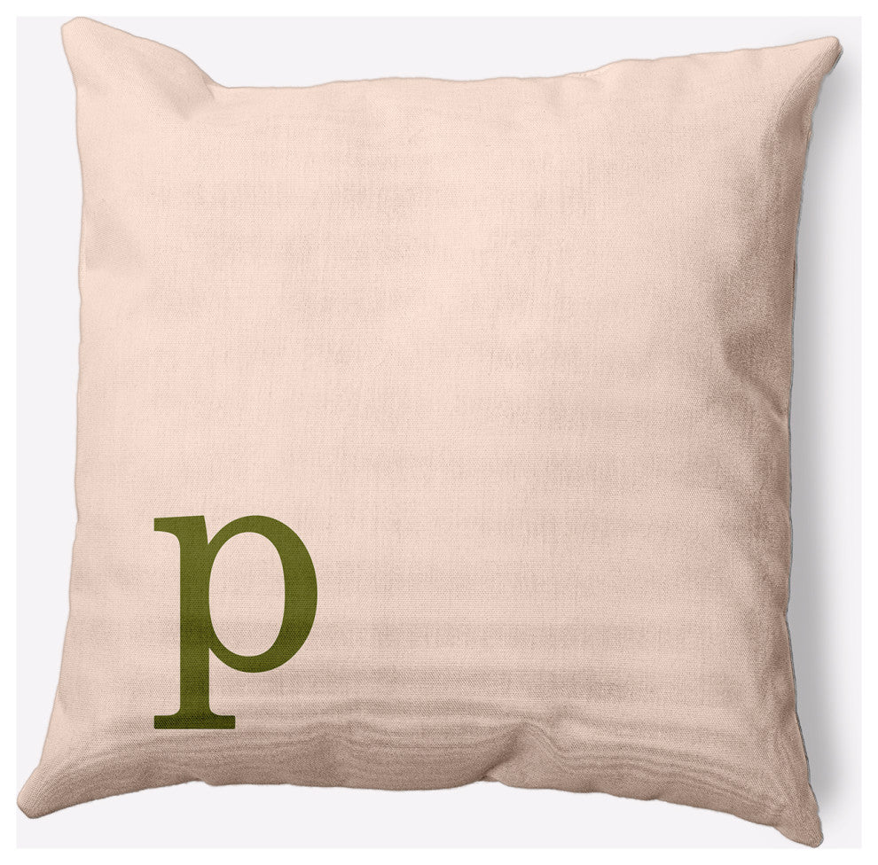 20" x 20" Modern Monogram Indoor/Outdoor Polyester Throw Pillow, Olive