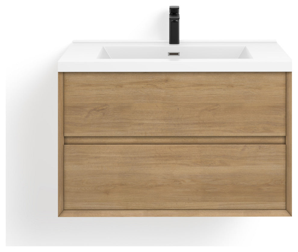 The Daria Bathroom Vanity, White Oak, 36", Single Sink, Wall Mount