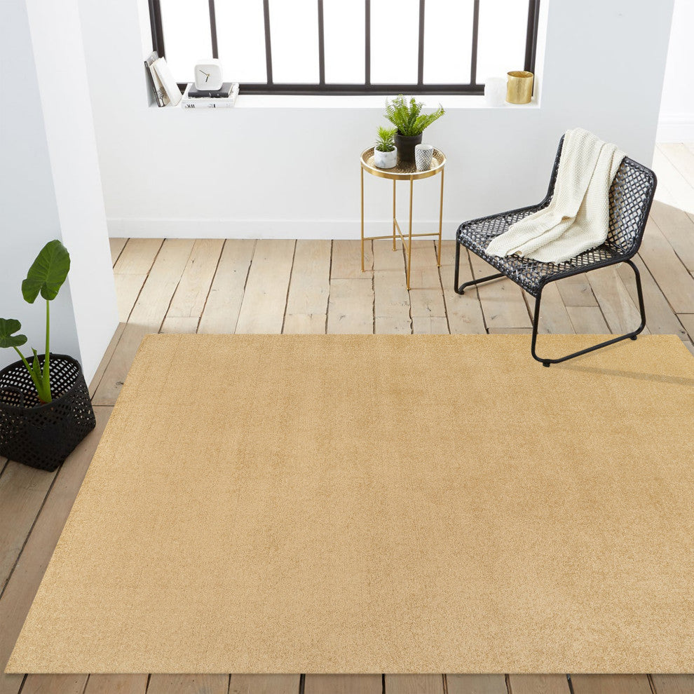 Haze Solid Low-Pile Runner Rug, Mustard, 9 X 12