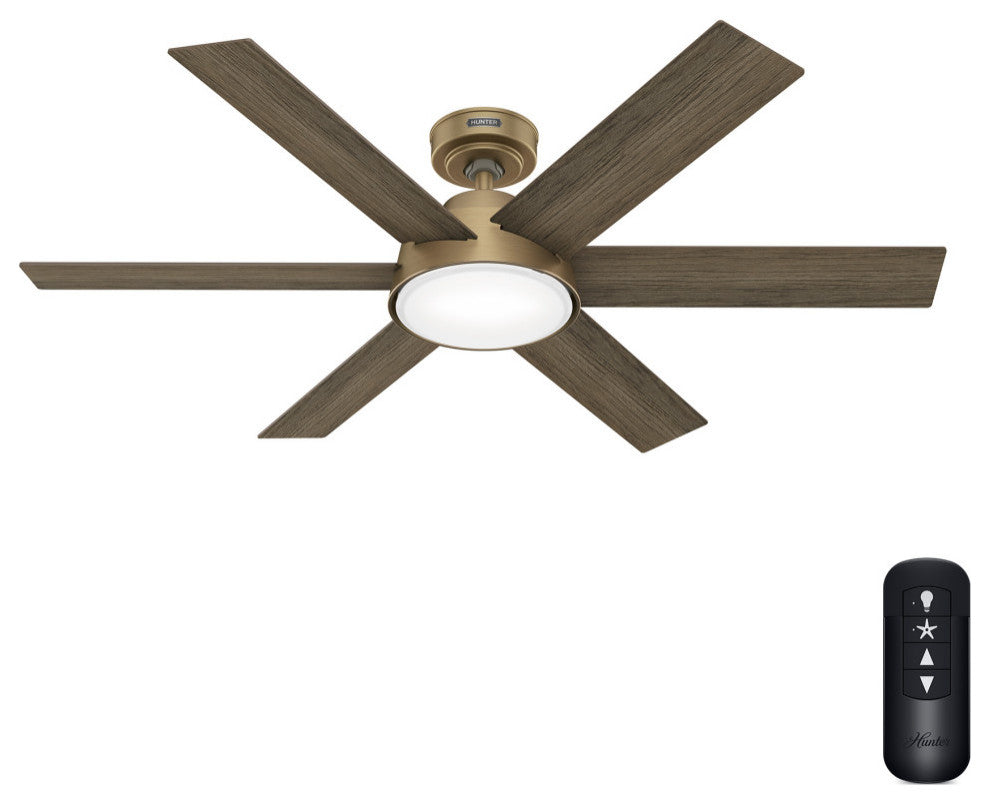 52" Donatella Burnished Brass Ceiling Fan, LED Light Kit and Handheld Remote