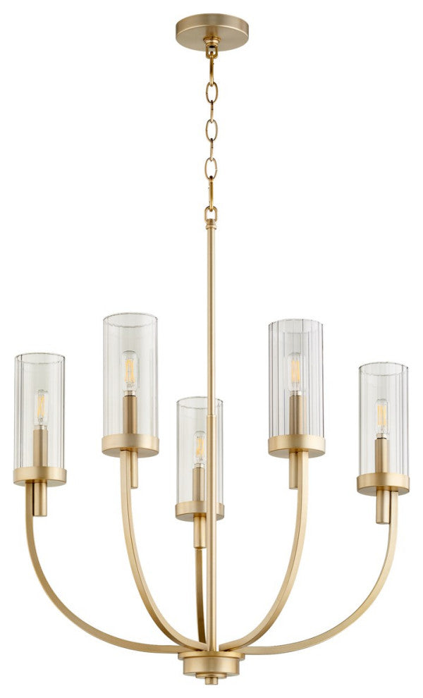 Quorum Ladin 5-Light Chandelier 601-5-80, Aged Brass With Smoke Glass