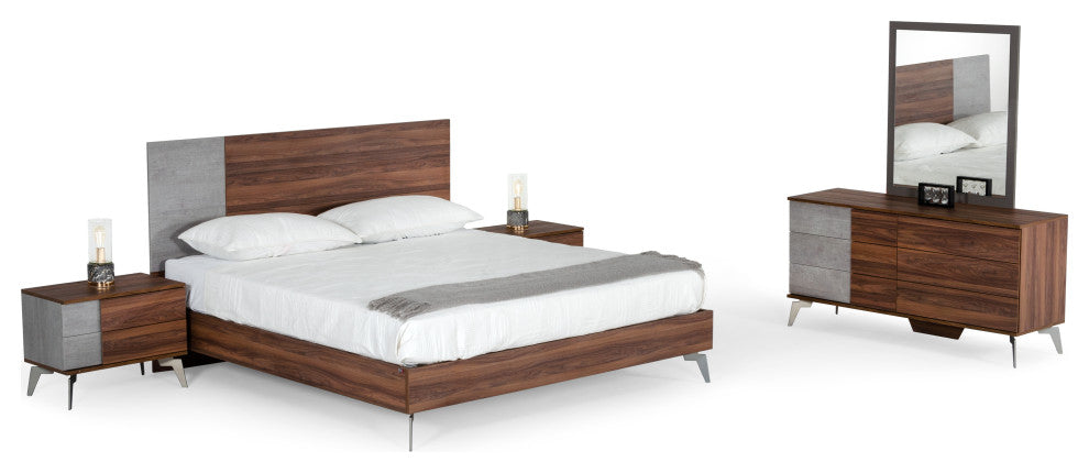 Nova Domus Palermo Italian Faux Concrete and Noce Bodrum Bed, Eastern King