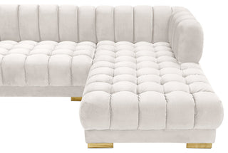 Gwen Biscuit Tufted Velvet Upholstered 3 Piece Sectional, Cream