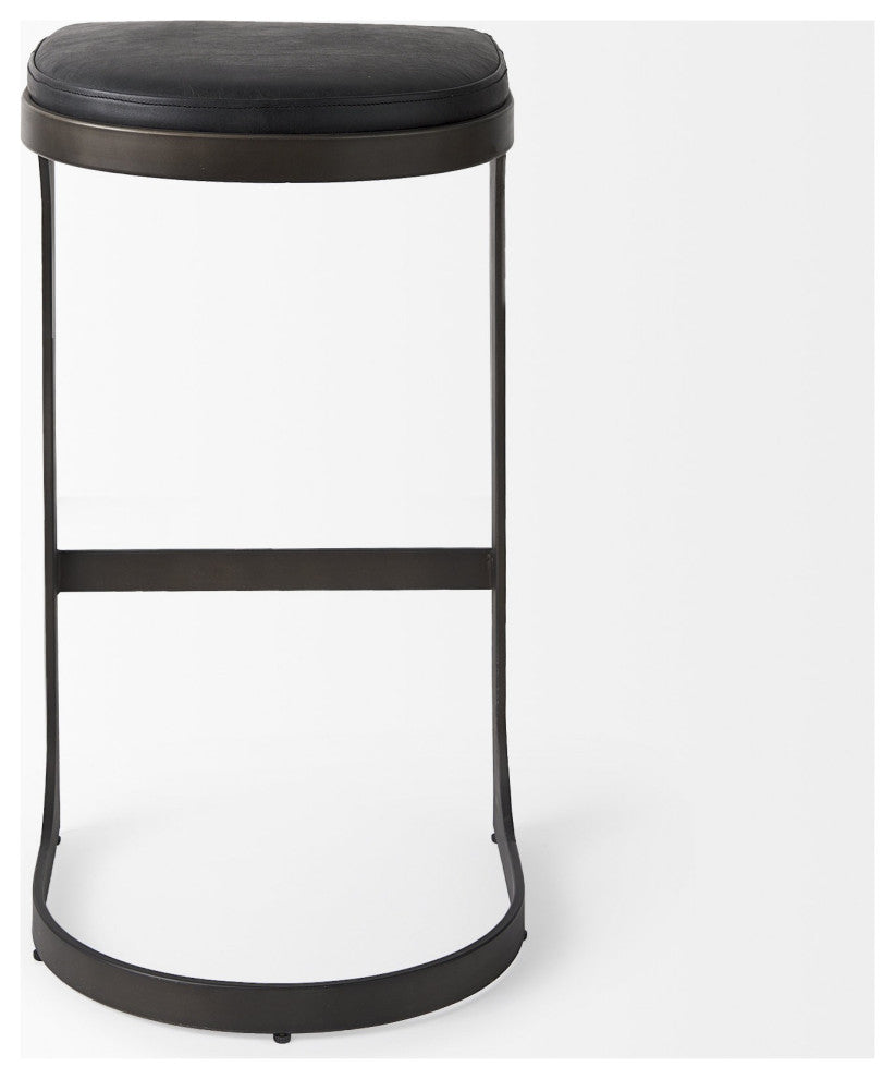 Black Leather C Shape Metal Bar Stool