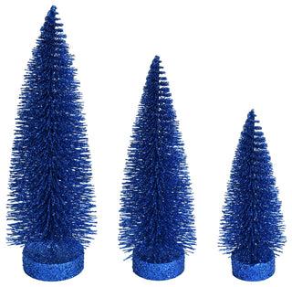 Glitter Oval Pine Artificial Christmas Tree Set of 3 , Midnight Blue, 7"-9"-11"