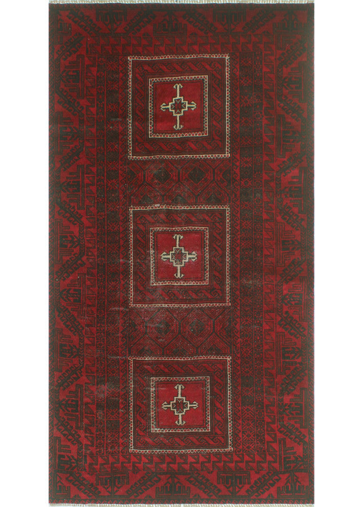 Fine Vintage Distressed Bebegula Red/Charcoal Rug, 3'10x7'0