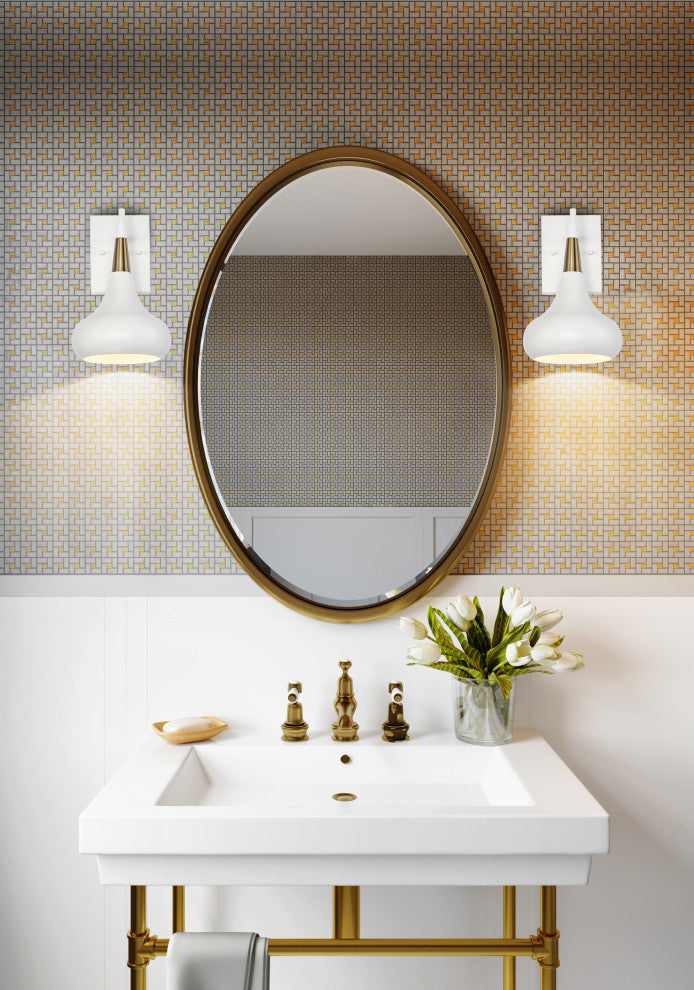 Phoenix 1-Light Wall Sconce, Matte White With Vintage Brass