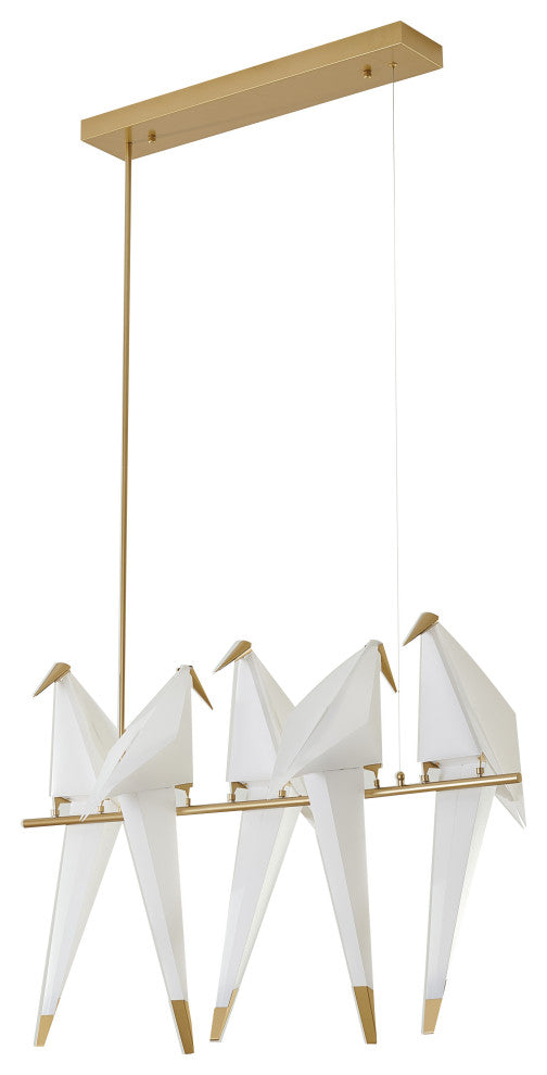 Gold Carbon Steel Frame With White Plastic Birds LED Light Fixture