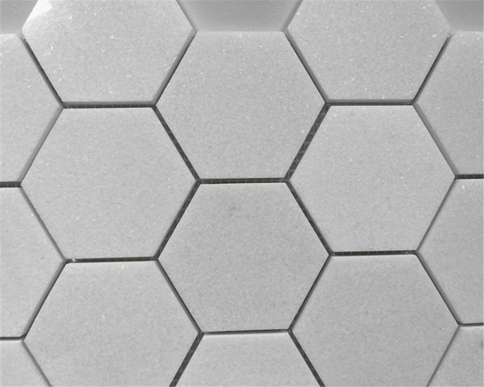 Thassos White Marble Hexagon Mosaic Tile 3 inch Polished, 1 sheet