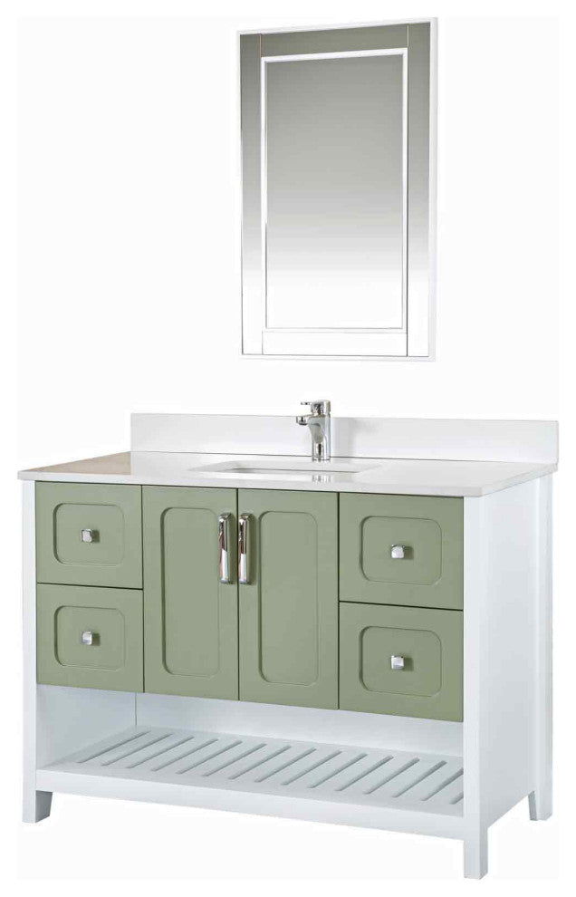 Florin Collection 48" Bathroom Vanity With Sink, Mirror, Countertop, Green