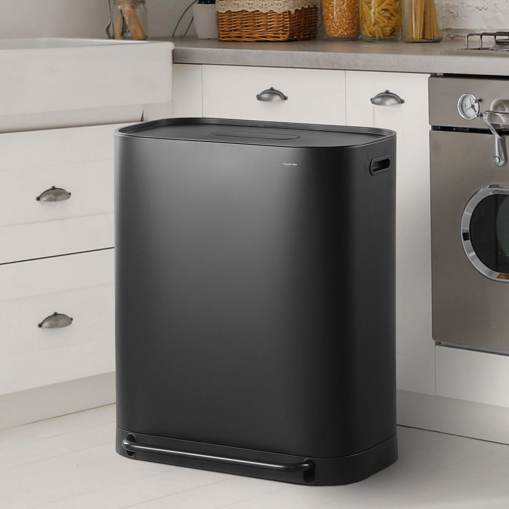 Kitchen 16-Gallon Double-Bucket Step Trash Can With Odor Filter and Lid Support
