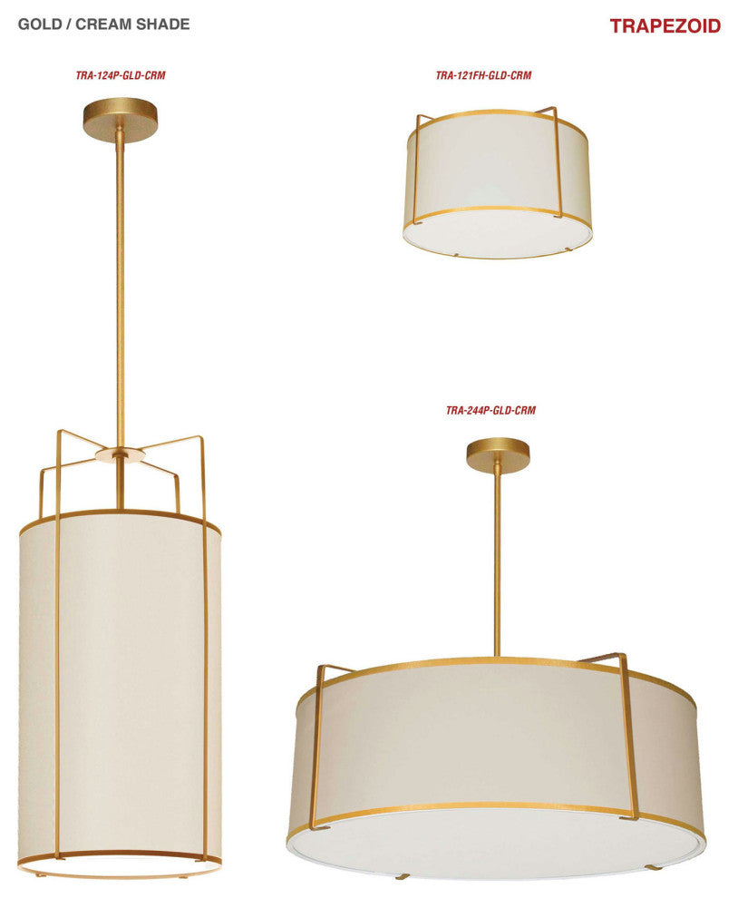 4 Light Pendant Gold/Cream Drum Shade w/ White Fabric Diffuser