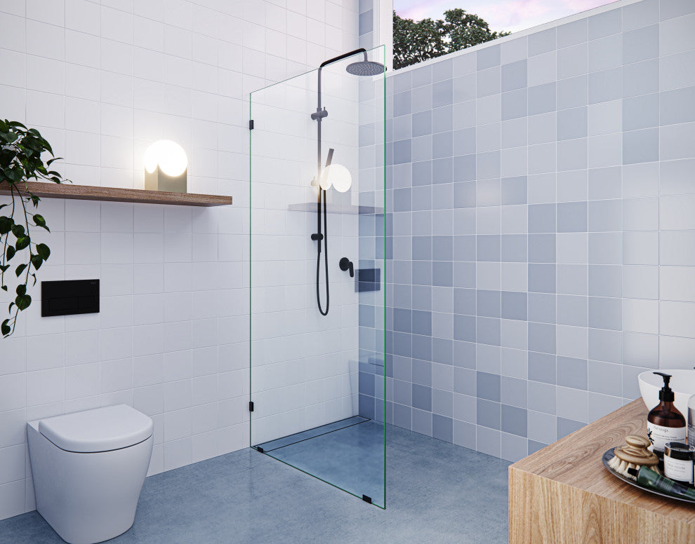 78"x35.5" Frameless Shower Door Single Fixed Panel, Matte Black