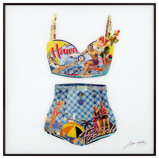 "Hawaiian Beach"Printed Art Glass Collection Framed With Black Anodized Aluminum
