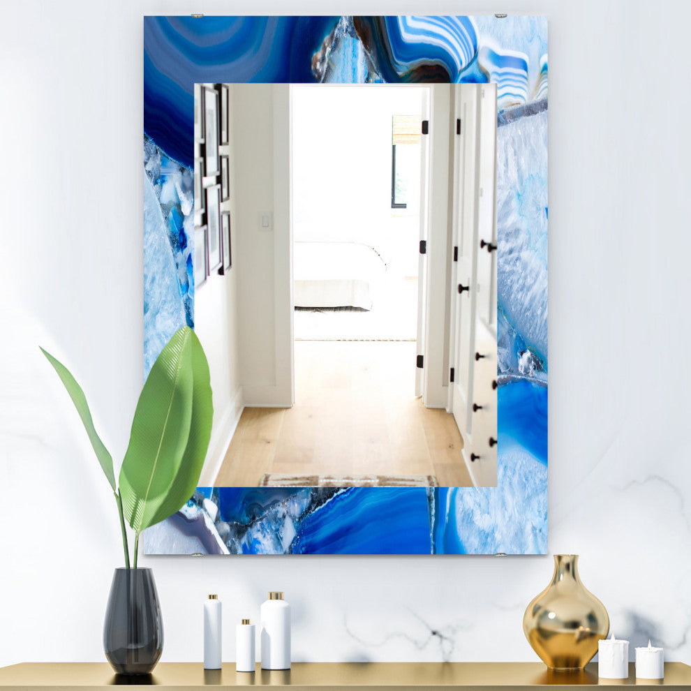 Designart Marbled Geode 11 Midcentury Frameless Wall Mirror, 24x32