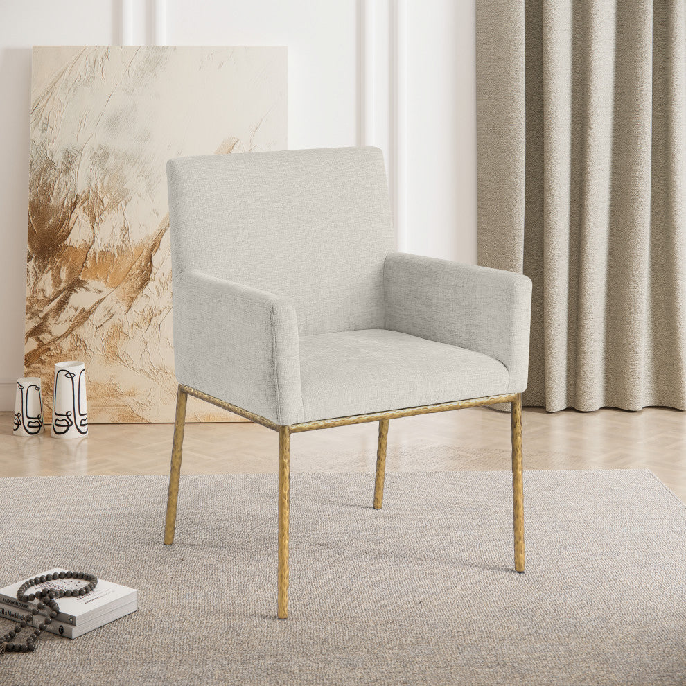 Reeves Upholstered Dining Chair, Cream, Chenille , AC,  Brushed Brass, Set of 2