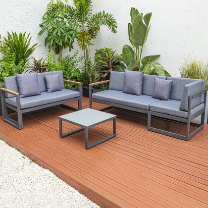 LeisureMod CSLBL-80BU Chelsea Sectional Headrest&Coffee Table Blue Cushions