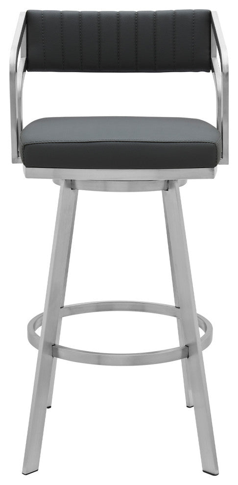 26" Timeless Slate Gray Faux Leather Silver Finish Swivel Counter Stool