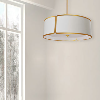 4 Light Gold Notched Drum Pendant, White Shade and Diffuser