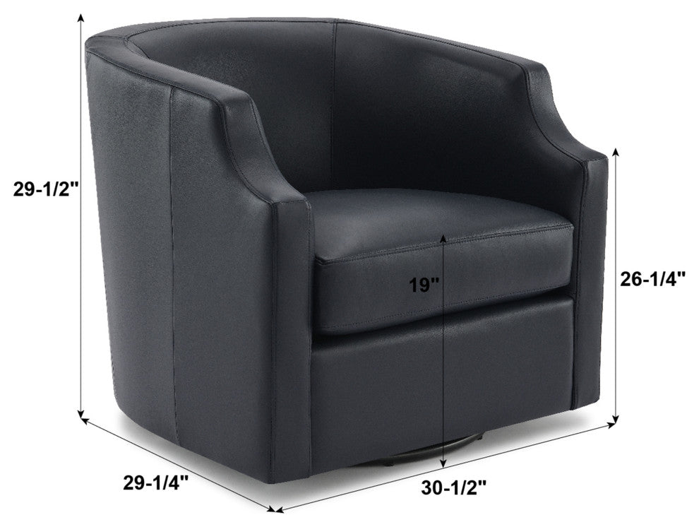 Easton Midnight Blue Top Grain Leather Swivel Glider Barrel Chair