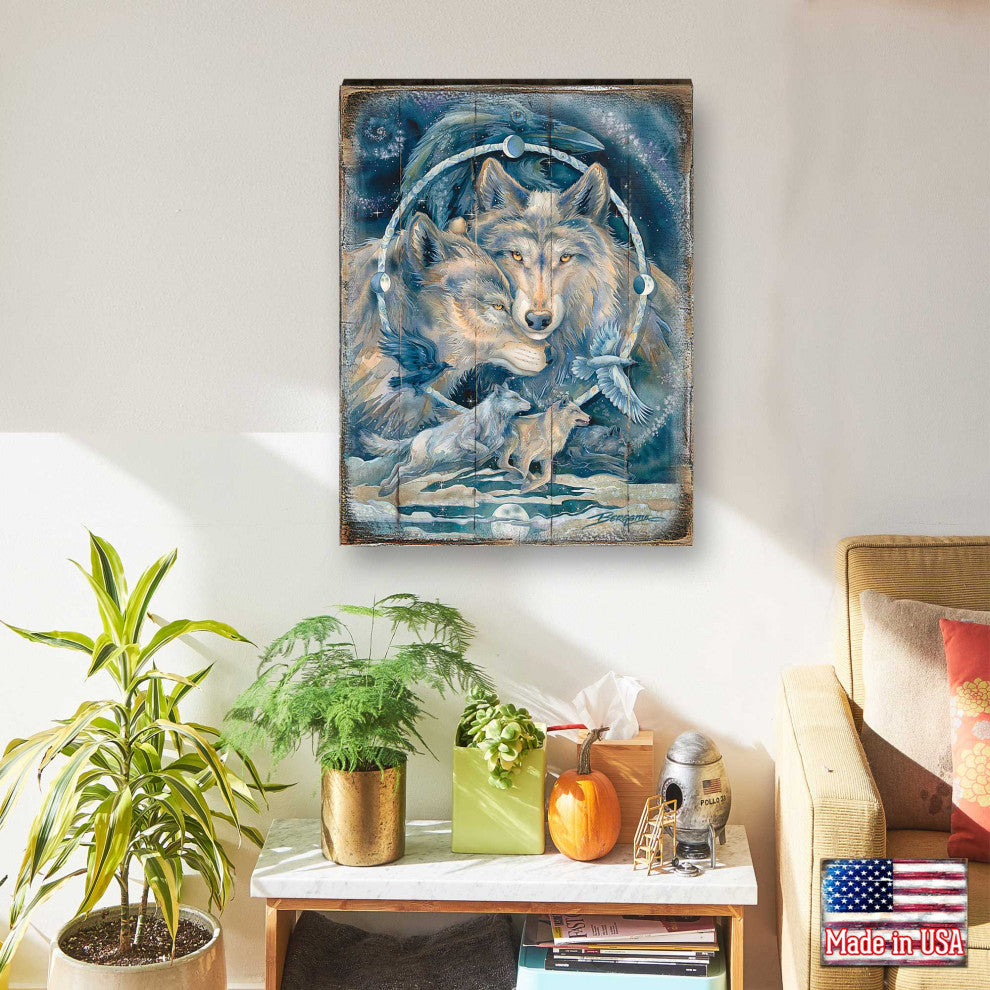 In Spirit I Am Free Wolves and Ravens Wooden Wall Art, X-Large 36x24