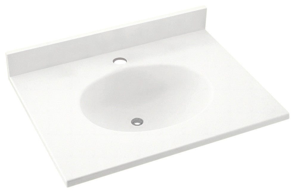 Swan Ellipse Solid Surface Bathroom Vanity Top, Tahiti White