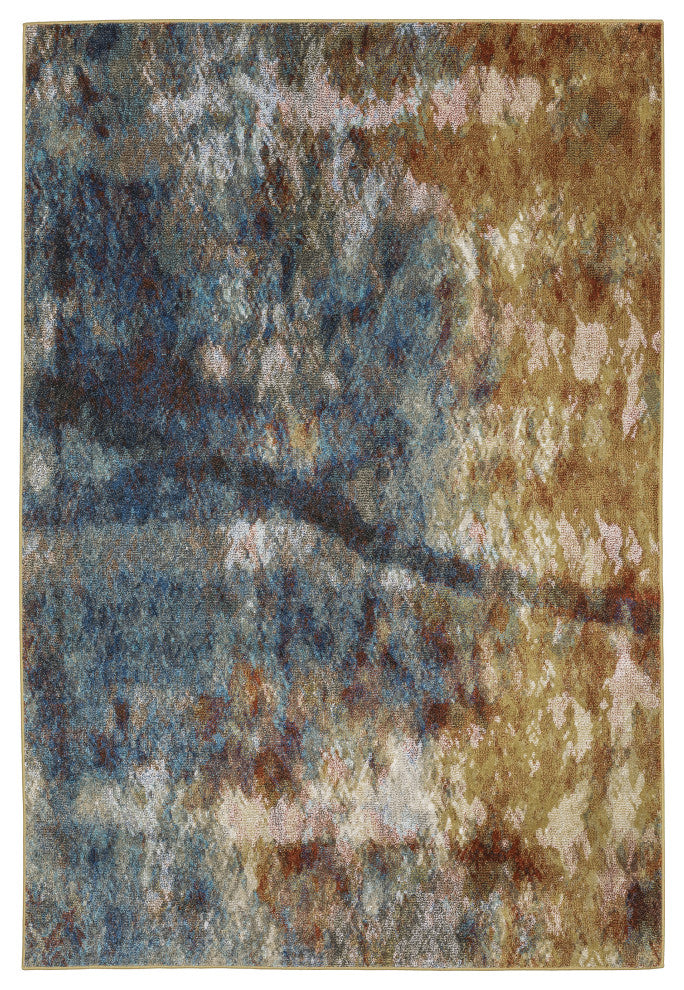 Vander Imperial Blue/Gold Power-Loomed Area Rug, 9'10"x12'10"