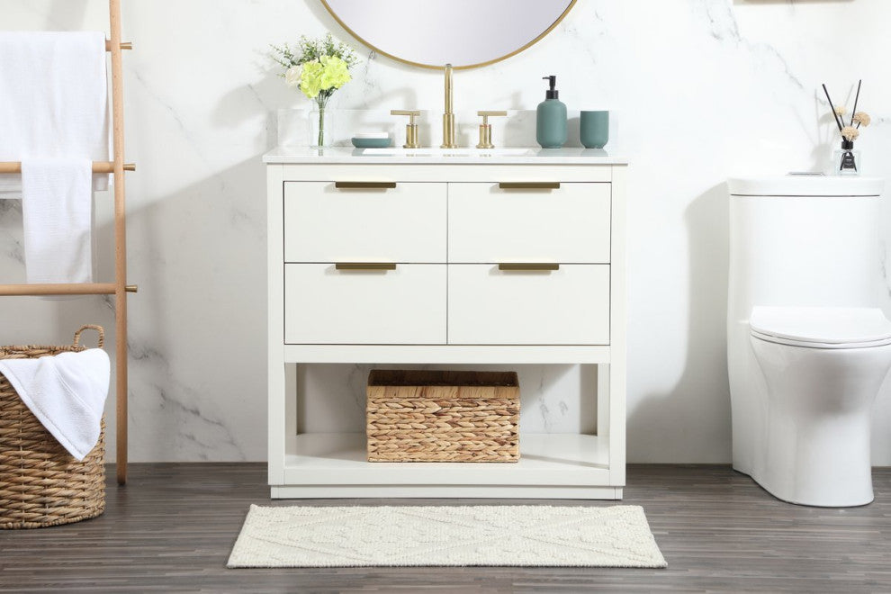 36" Single Bathroom Vanity, White, With Backsplash