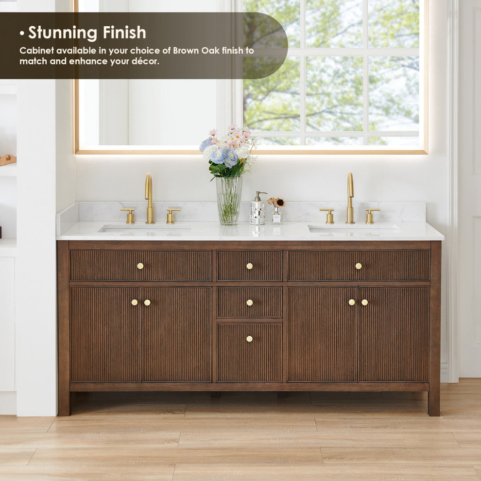 Cerrito Bathroom Vanity, Brown Brushed Oak, 72" Double, Without Mirror